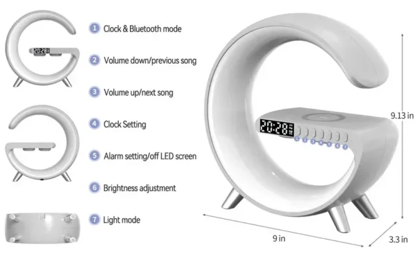 LED Lamp Wireless Charger Stand Alarm Clock Bluetooth Speaker - Image 14