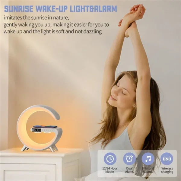 LED Lamp Wireless Charger Stand Alarm Clock Bluetooth Speaker - Image 17