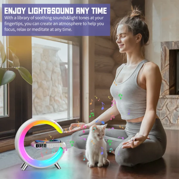 LED Lamp Wireless Charger Stand Alarm Clock Bluetooth Speaker - Image 3