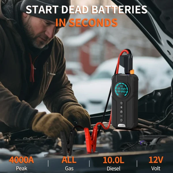 4 in 1 Emergency Portable Air Compressor + Power Bank Car Battery Starter - Image 2