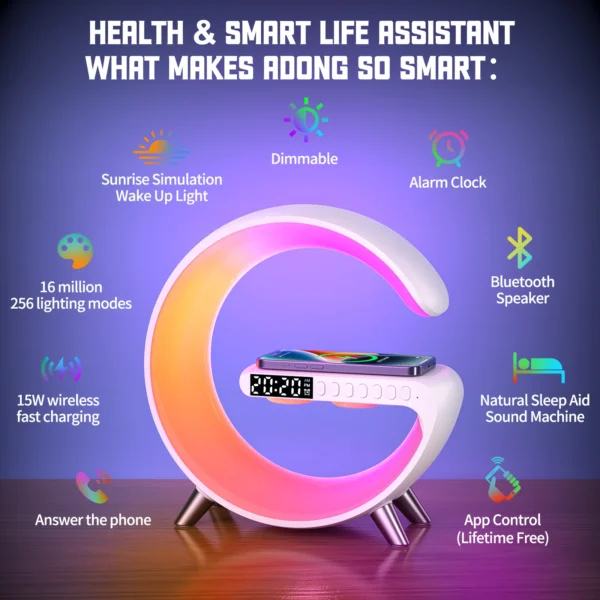 LED Lamp Wireless Charger Stand Alarm Clock Bluetooth Speaker - Image 2