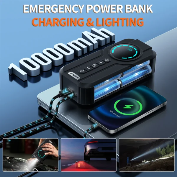 4 in 1 Emergency Portable Air Compressor + Power Bank Car Battery Starter - Image 4